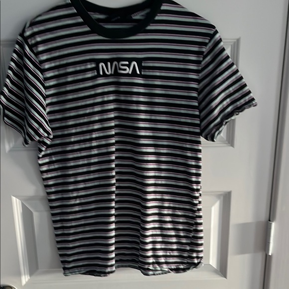 Striped Black Teal Purple Men's T-Shirt S SMALL NASA HYPERSPACE SPTING EASTER - Picture 1 of 5